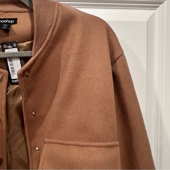 Boohoo Camel Wool-Blend Bomber Jacket - Picture 7 of 16